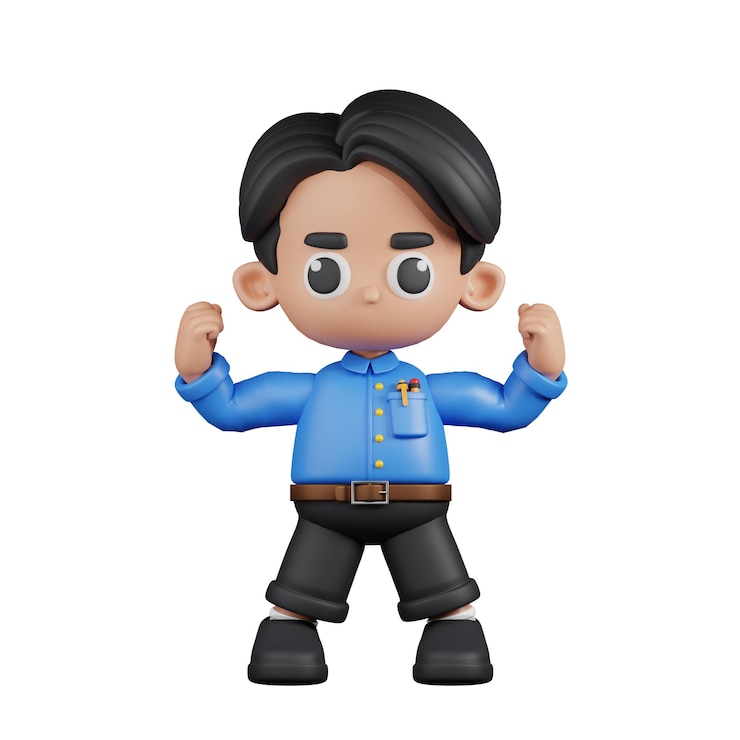 PSD profesor de personaje 3d mirando pose fuerte
