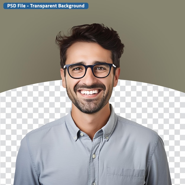 Un profesor sonriente sirve el retrato con felicidad y gafas