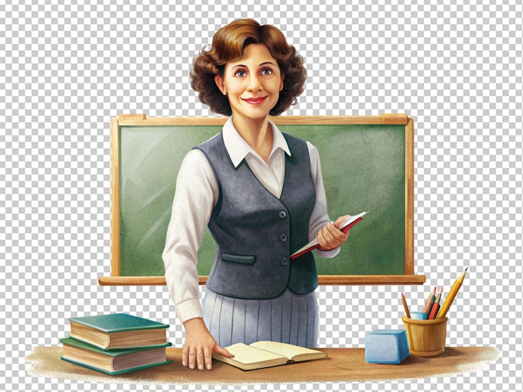 PSD professeur d'école avec des livres de conférence