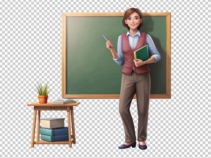 PSD professeur d'école avec des livres de conférence