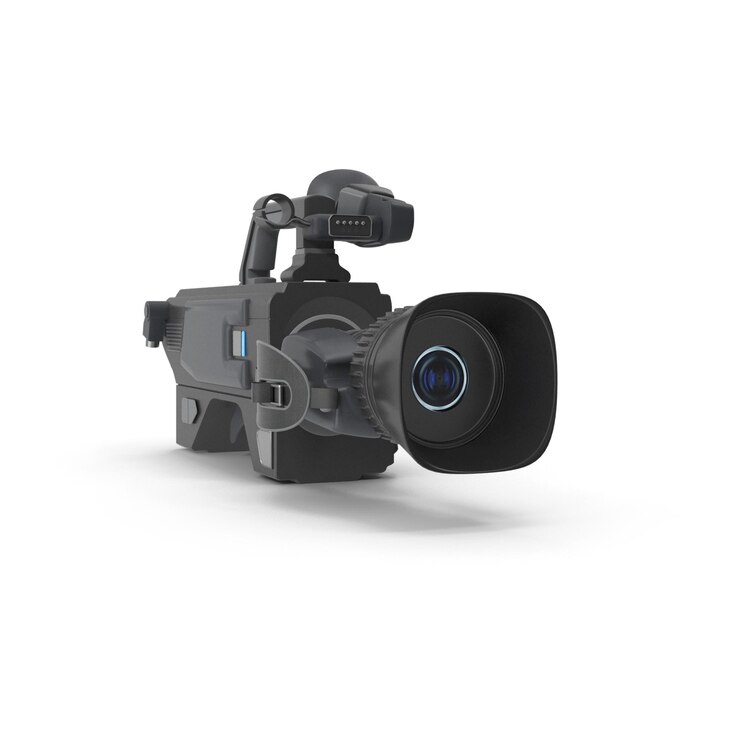 PSD professional black digital video camera isolated on white background