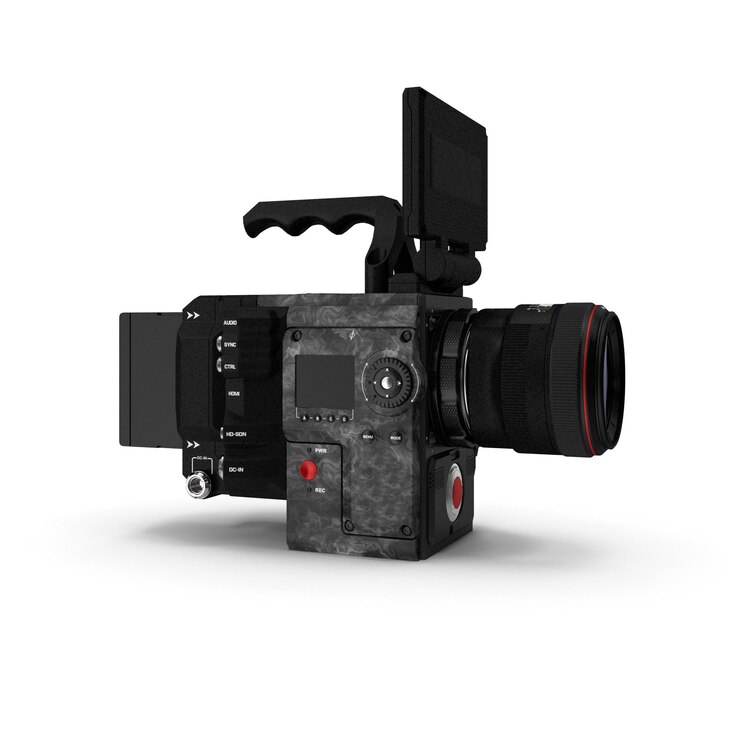 PSD professional digital cinema camera with lens and screen