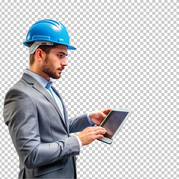 professional engineer in hardhat point at laptop screen for engineering computer software