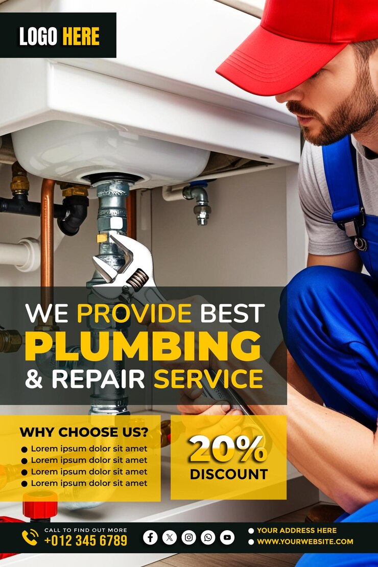 PSD professional plumbing banner copy space poster and flyer