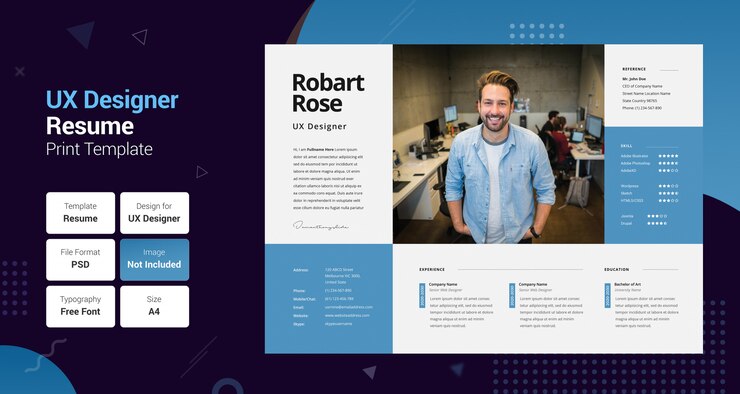PSD professional uxer blue & black resume template