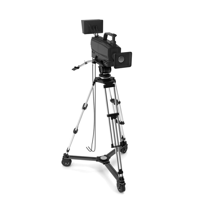 PSD professional video camera on a tripod ready for filming