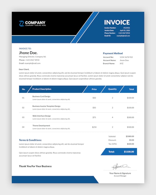 Professionelle vorlage für geschäftsrechnungsvorlagen