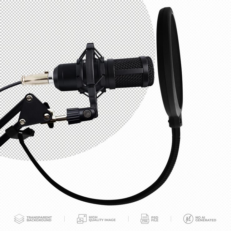 PSD professionelles mikrofon mit verstellbarem armstand auf durchsichtigem hintergrund psd