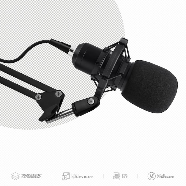 Professionelles Studio-Mikrofon mit Windschutzscheibenfilter auf durchsichtigem Hintergrund