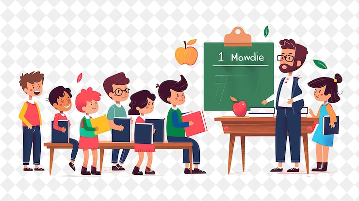 PSD professor clássico com personagens ensinando e educando estudo png pessoas no trabalho diário ilustração
