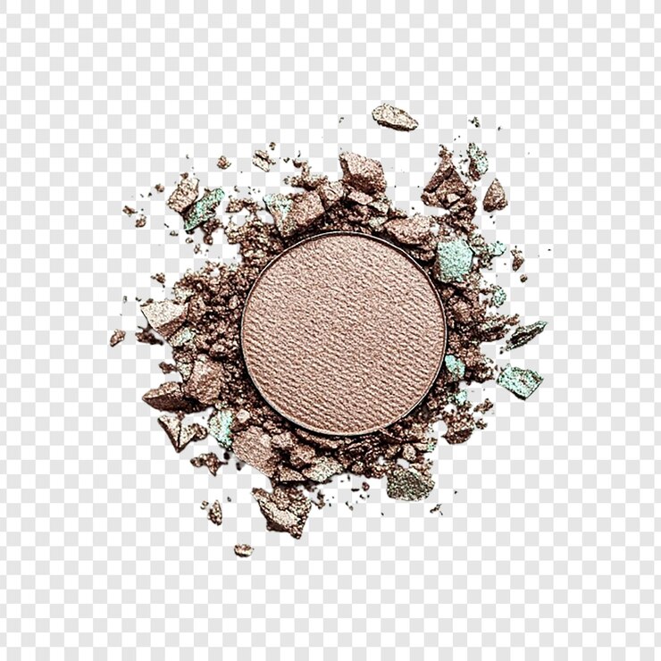 PSD profi-make-up-pinsel auf farbenfrohem zerkleinertem augenschatten