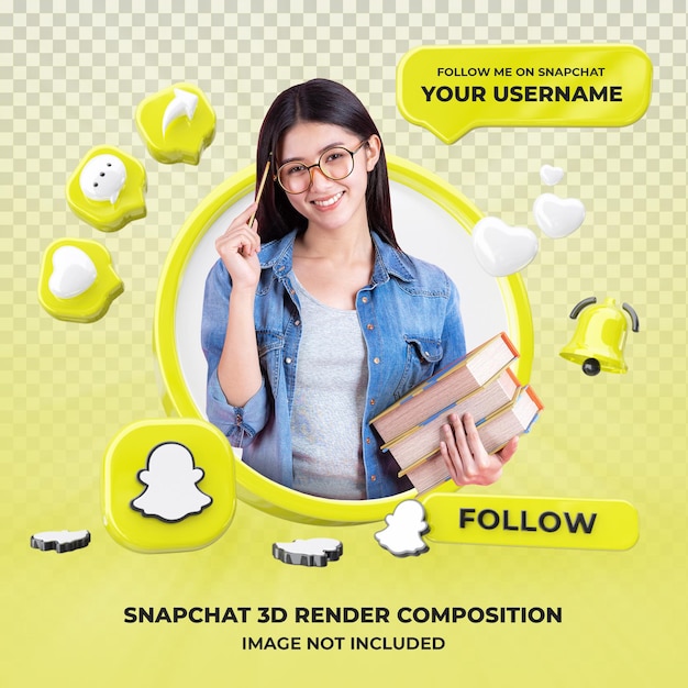 PSD profil auf snapchat 3d rendering isoliert