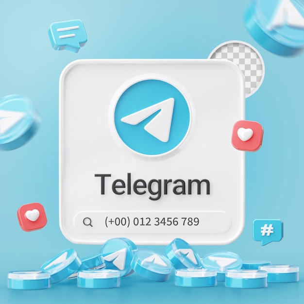 Profil auf Telegramm 3D-Rendering mit Suchmaschine