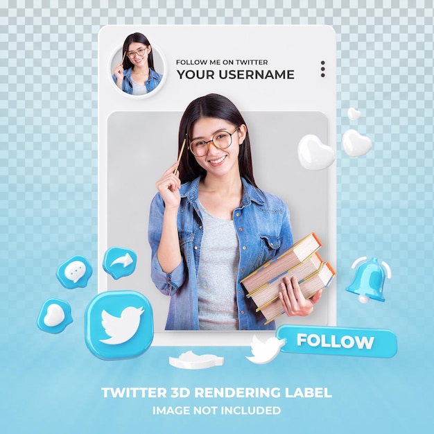 Profil auf Twitter 3d Rendering isoliert