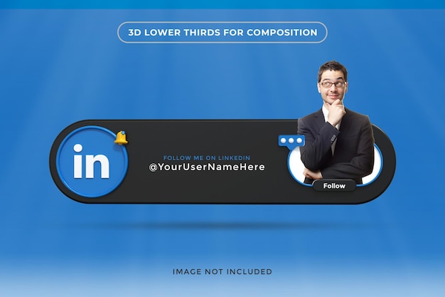 Profil D'icône De Bannière Sur La Maquette D'étiquette De Rendu 3d Linkedin