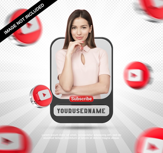 Profil d'icône de bannière sur Youtube étiquette de rendu 3d isolé