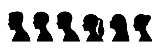 Profiles latéraux de silhouettes d'hommes et de femmes isolés sur un fond transparent