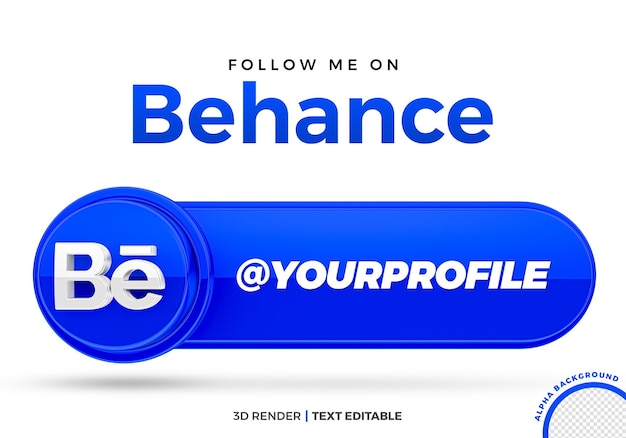 Profilo di Behance social media 3D Render isolato per la composizione con Text Editable Premium PSD