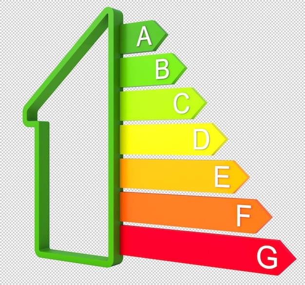 Profilo di casa e classificazione energetica isolato su bianco