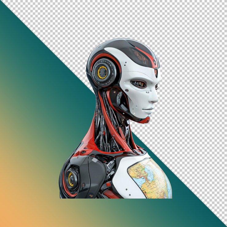 PSD profilo futurista de cabeza y hombros del robot android rojo y negro
