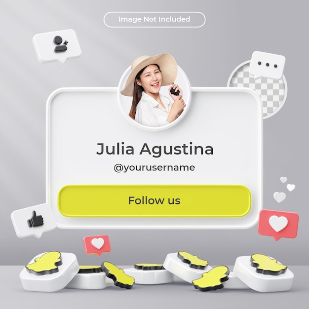 Profilo icona banner su Snapchat 3d Render Composizione isolata