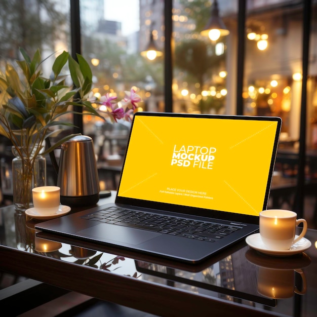 Progetta un elegante mockup di laptop con un logo aziendale di spicco accattivante grafica dello schermo e professionale