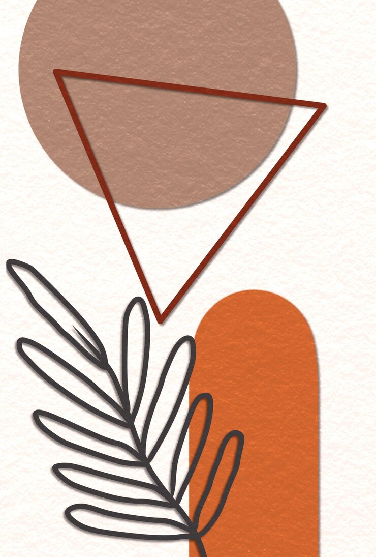 PSD progettazione artistica a parete con illustrazioni di foglie di filo linee e forme geometriche astratte