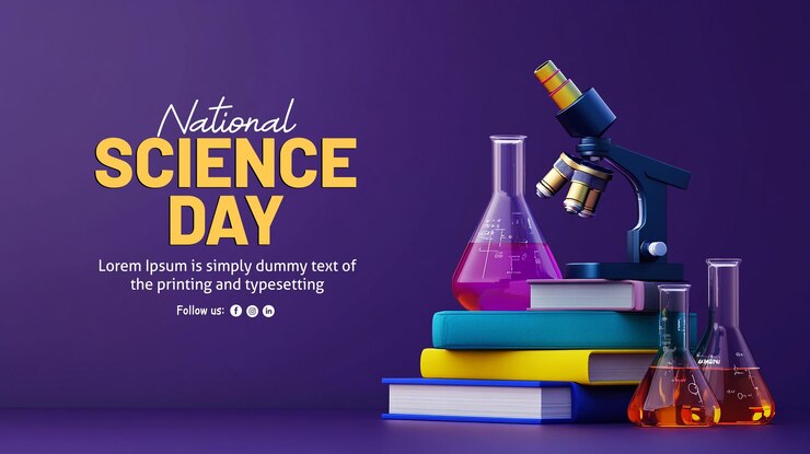 PSD progettazione creativa del poster del giorno della scienza con flacone conico