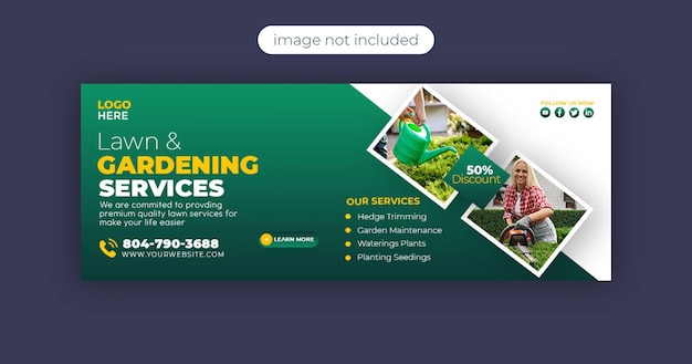 Progettazione del banner della copertina di Facebook del servizio di prato o giardino