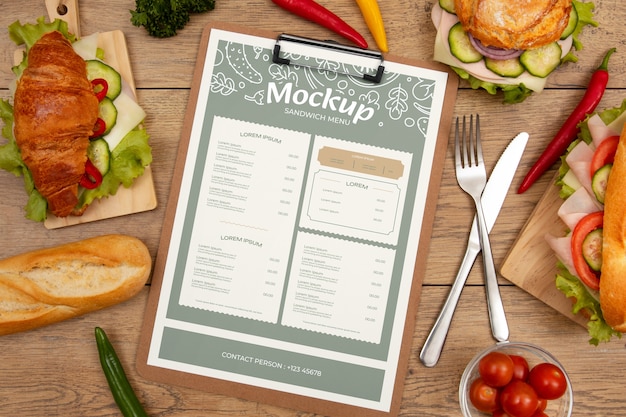 Progettazione del mockup del menu sandwich