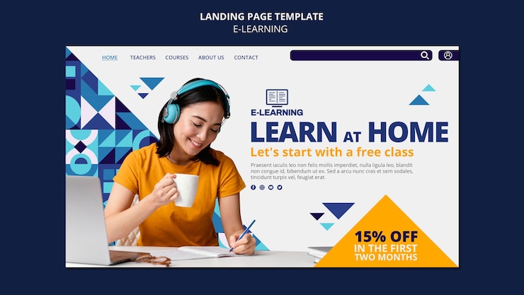 PSD progettazione del modello di pagina di destinazione dell'e-learning