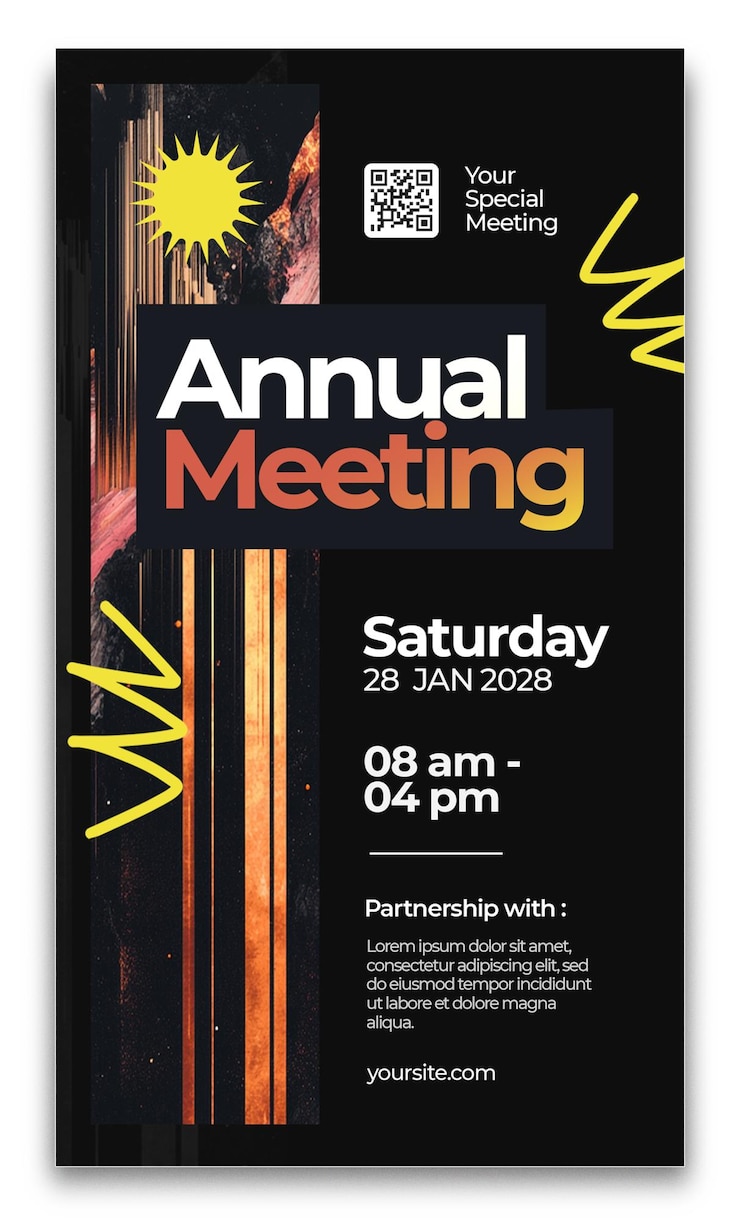 PSD progettazione del poster della società per l'evento della riunione annuale