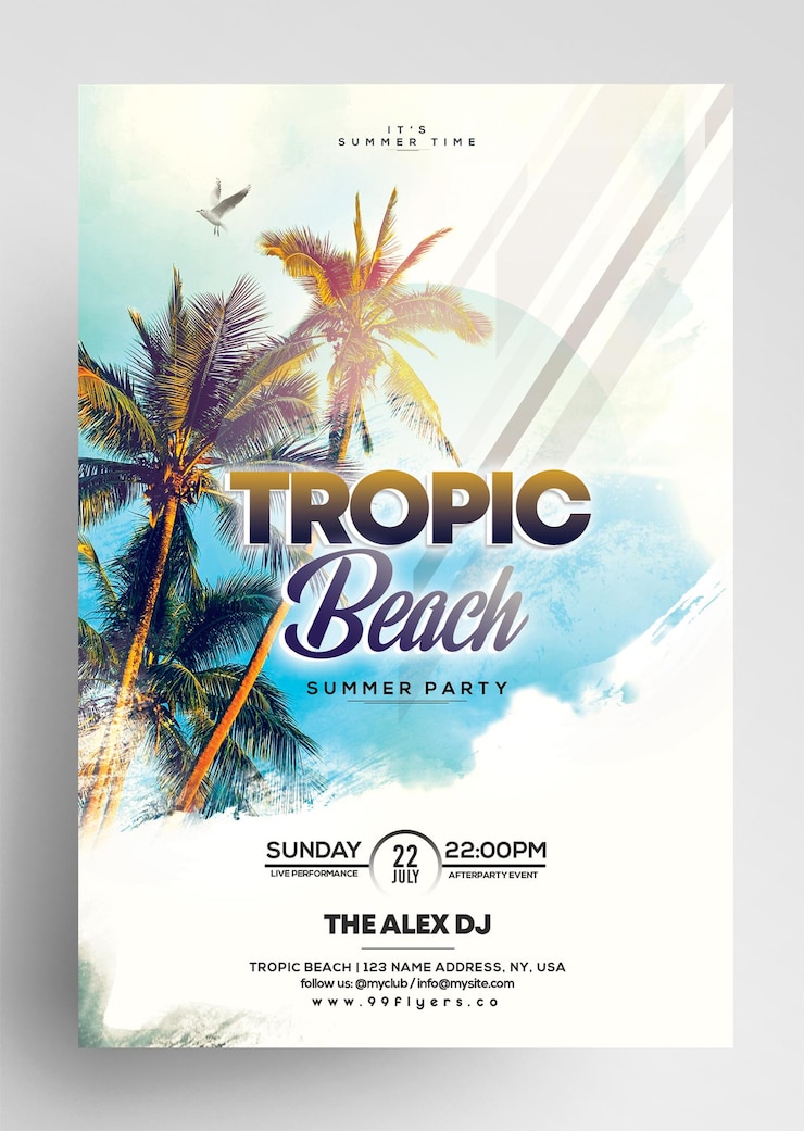 PSD progettazione del volantino per l'evento tropic beach party