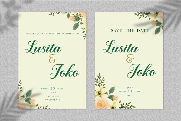 Progettazione della carta del modello dell'invito di nozze PSD