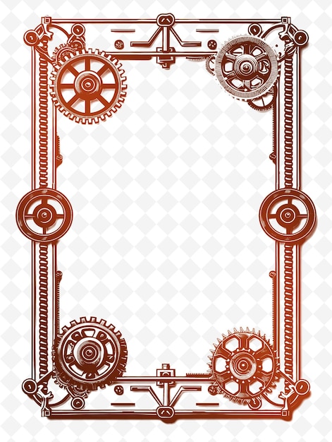 Progettazione di cartoline postali industriali Png con cornice metallica in stile caratterizzato da outline arts scribble decorative