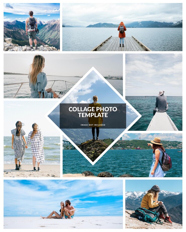 Progettazione di collage di foto e mockup di effetto cornice collage di foto