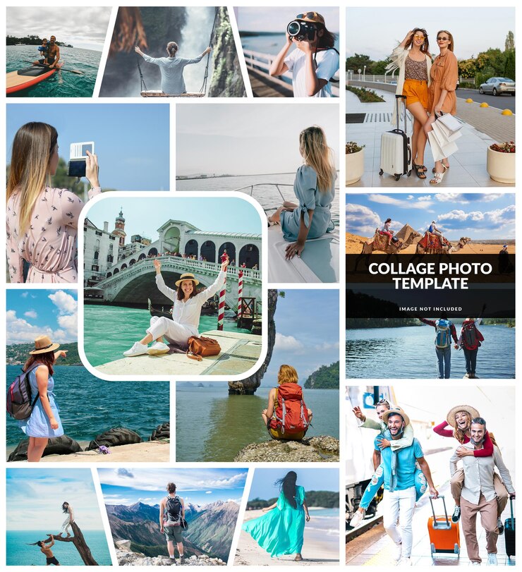 Progettazione di collage di foto e mockup di effetto cornice collage di foto