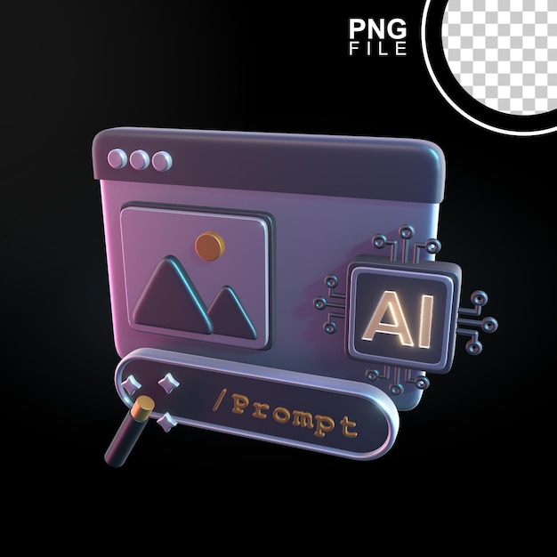 Progettazione di icone 3D del generatore di prompte grafiche AI