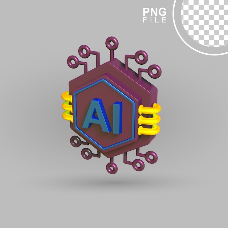 PSD progettazione di icone 3d di chip esagonale ad intelligenza artificiale