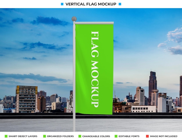Progettazione di mockup di bandiera verticale realistica dell'onda