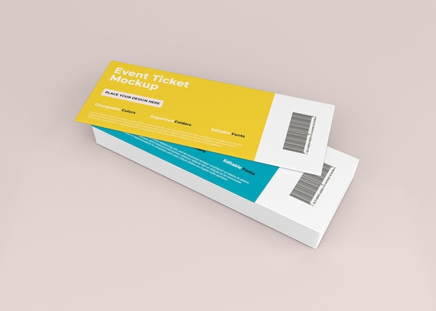 Progettazione di mockup di biglietti per eventi in rendering 3d isolato