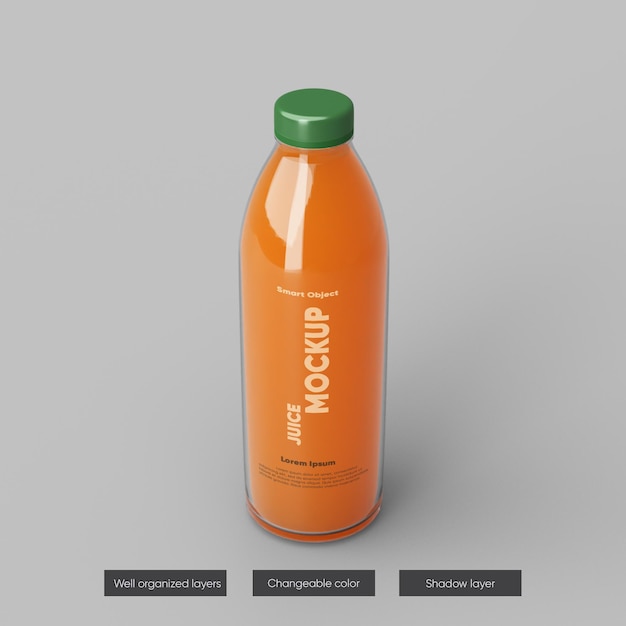 Progettazione di mockup di confezionamento di bottiglie di succo