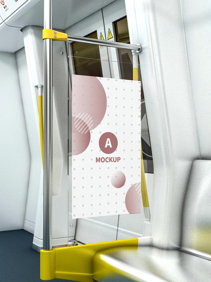 Progettazione di mockup di poster in rendering 3d nel trasporto pubblico