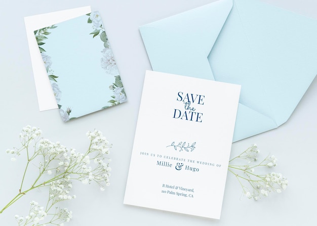 Progettazione di mockup modello di carte di nozze bianche