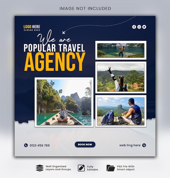Progettazione di modelli di banner per i social media Travel and Tour
