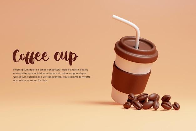 Progettazione realistica del modello dell'insegna dei chicchi di caffè o progettazione del modello della pagina di destinazione dei chicchi di caffè