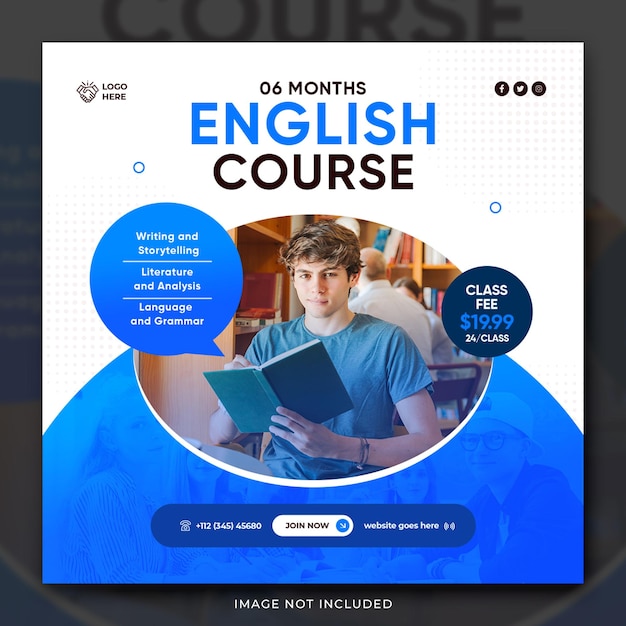 Programa de aula on-line Post de mídia social ou modelo de banner quadrado