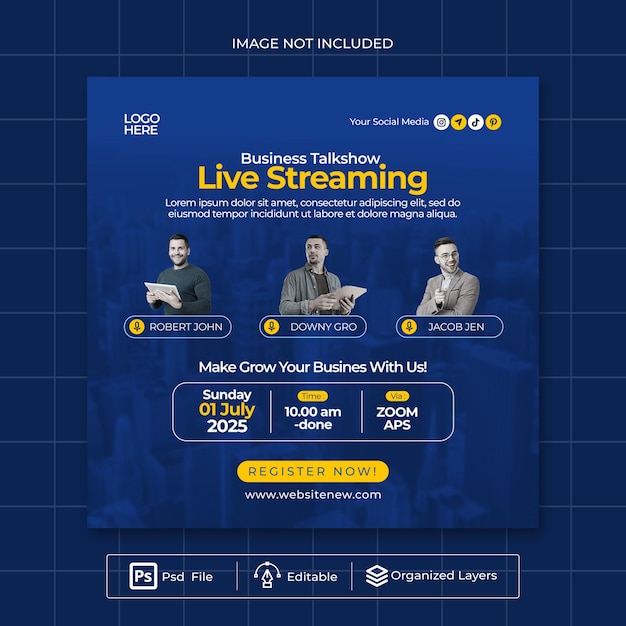 Programa de entrevistas de negocios y plantilla de publicación de redes sociales corporativas