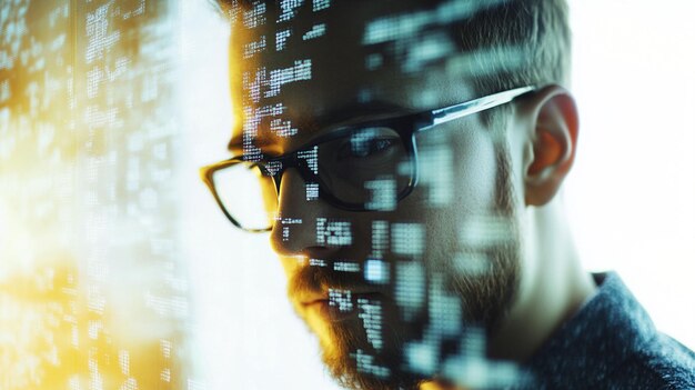 Programador enfocado con superposición de código