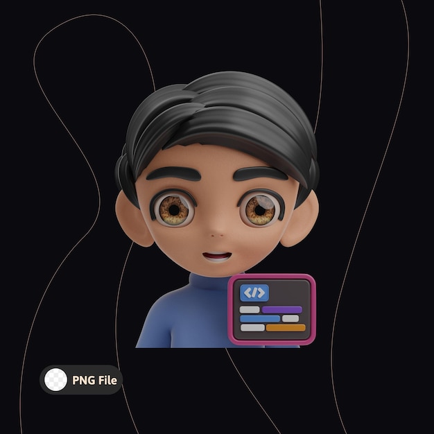 PSD programador homem avatar ilustração 3d